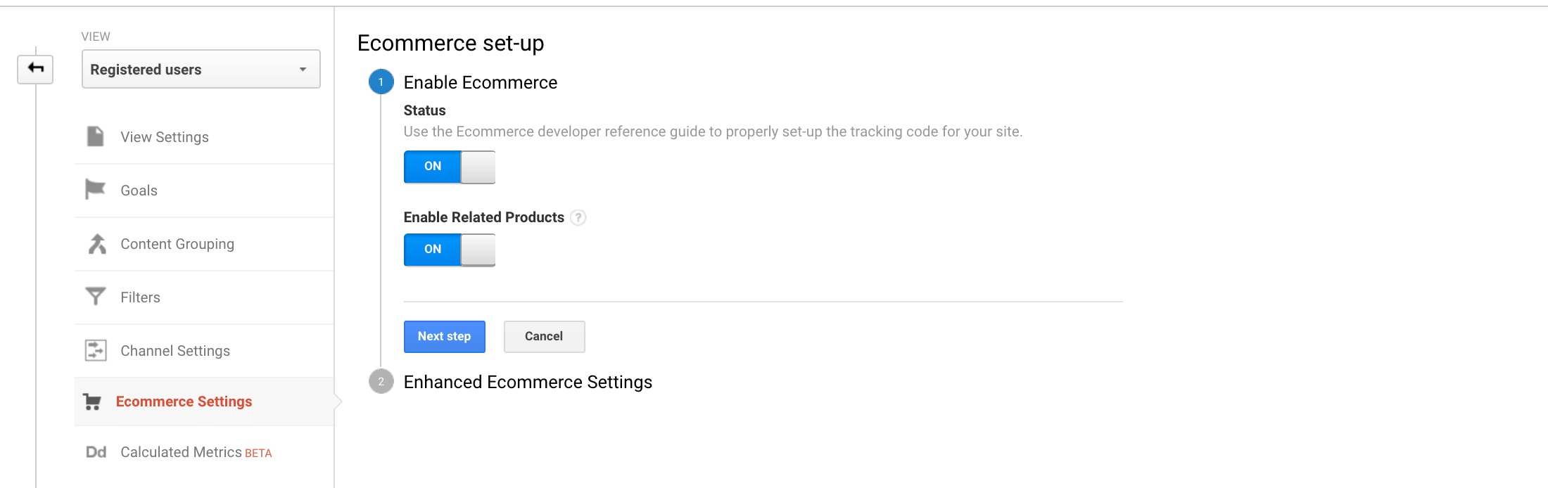 Enable Enhanced Ecommerce in Google Analytics