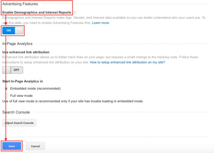 enable demographics and interests reports in google analytics