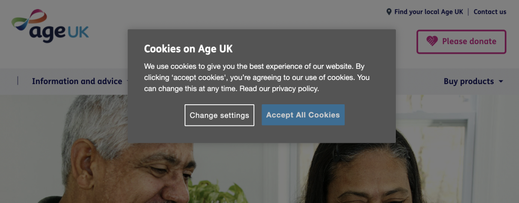 Age UK cookie popup