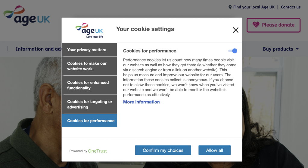 Age UK cookie settings