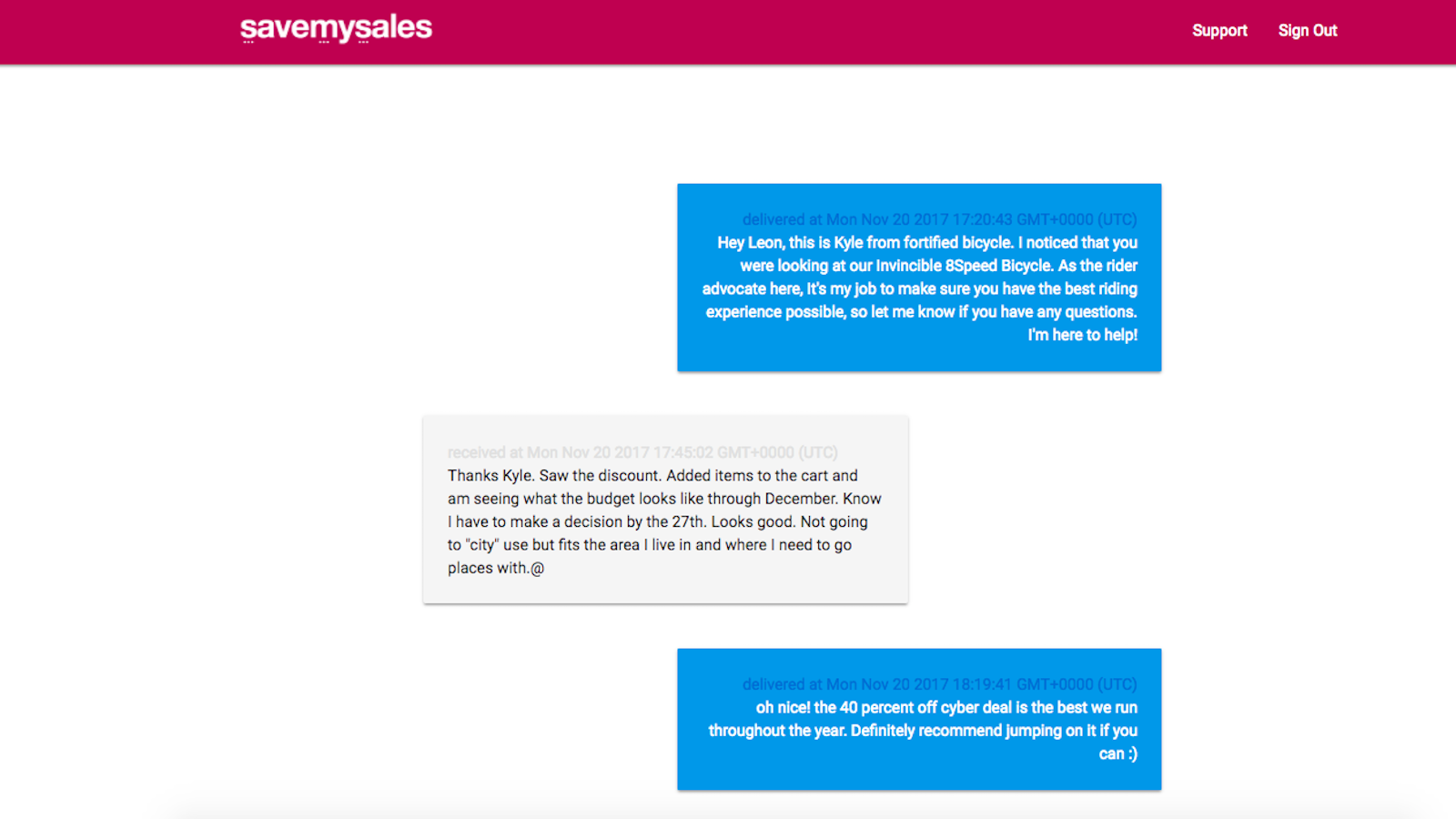 SMS in-app screenshot