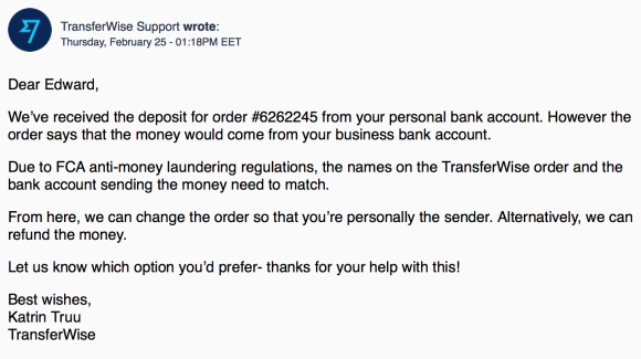 Transferwise live chat