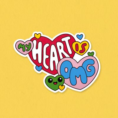 Hearts with the text written on them saying: "My heart is OMG"