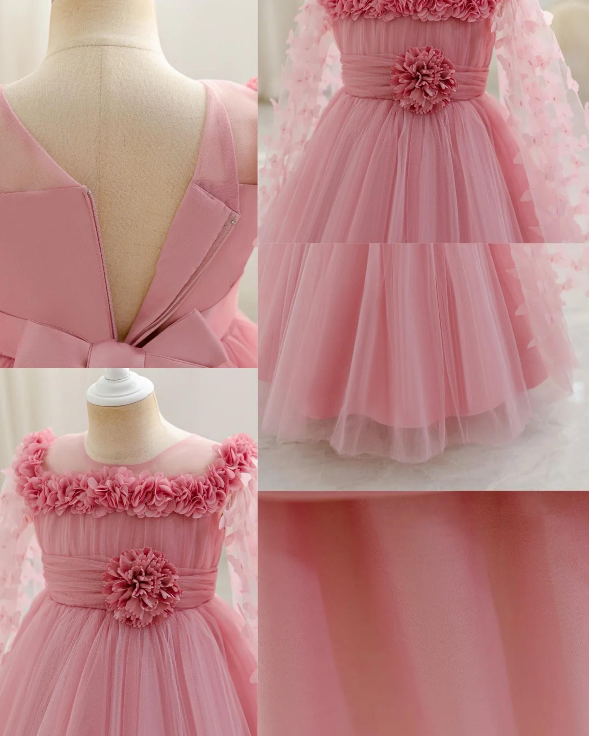 HETISO Baby Girls Dress Tulle Long Sleeve Butterfly Birthday Bridesmaids Ball Gown Kids Wedding Princess Costumes 2-7Y alternate