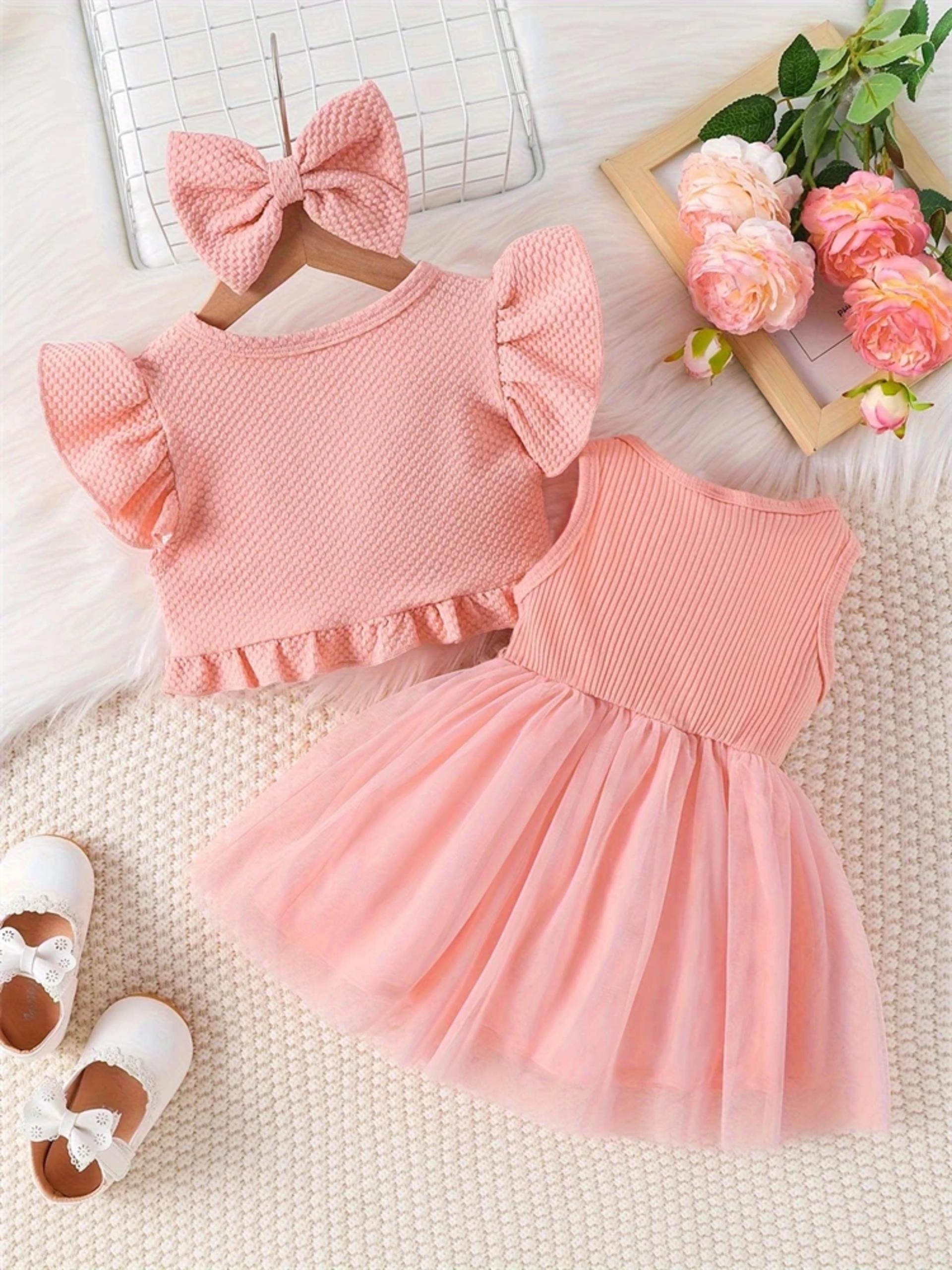 Newborn 2024 Baby Girls Dress Summer Waist Flower Vest Sleeveless Short Top Sweet Girl Lace Mesh Dress alternate