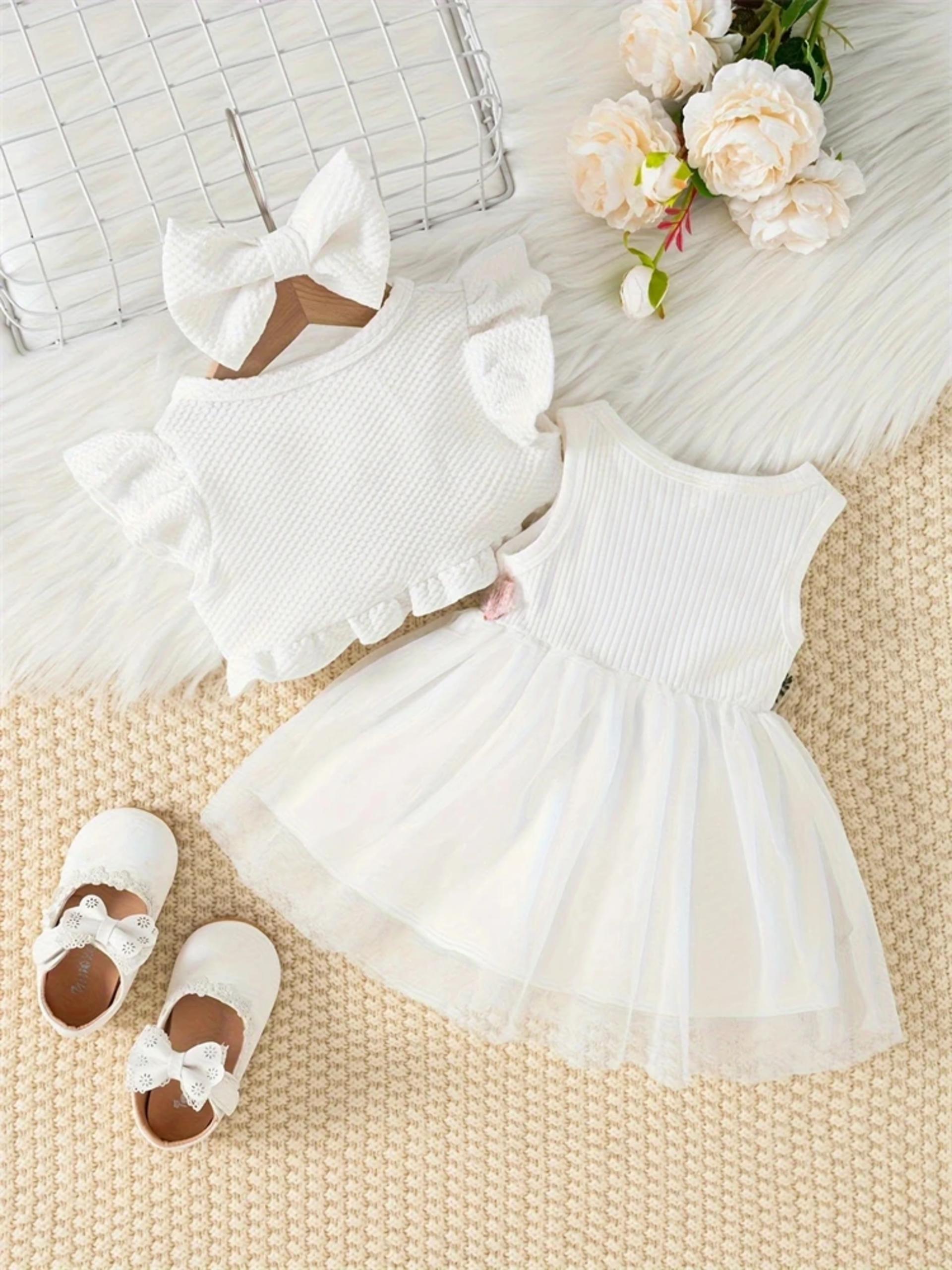 Newborn 2024 Baby Girls Dress Summer Waist Flower Vest Sleeveless Short Top Sweet Girl Lace Mesh Dress view 3