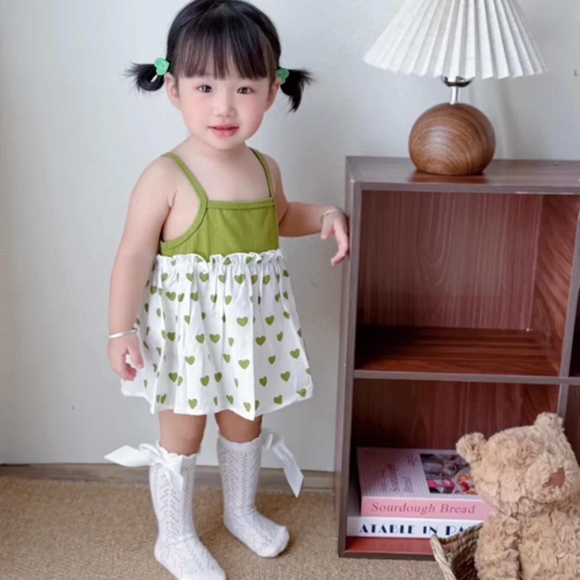 Summer Series Avocado Colored Heart-shaped Patchwork Camisole Baby Dress for Girls Cute Heart-shaped Printed Princess Dress alternate