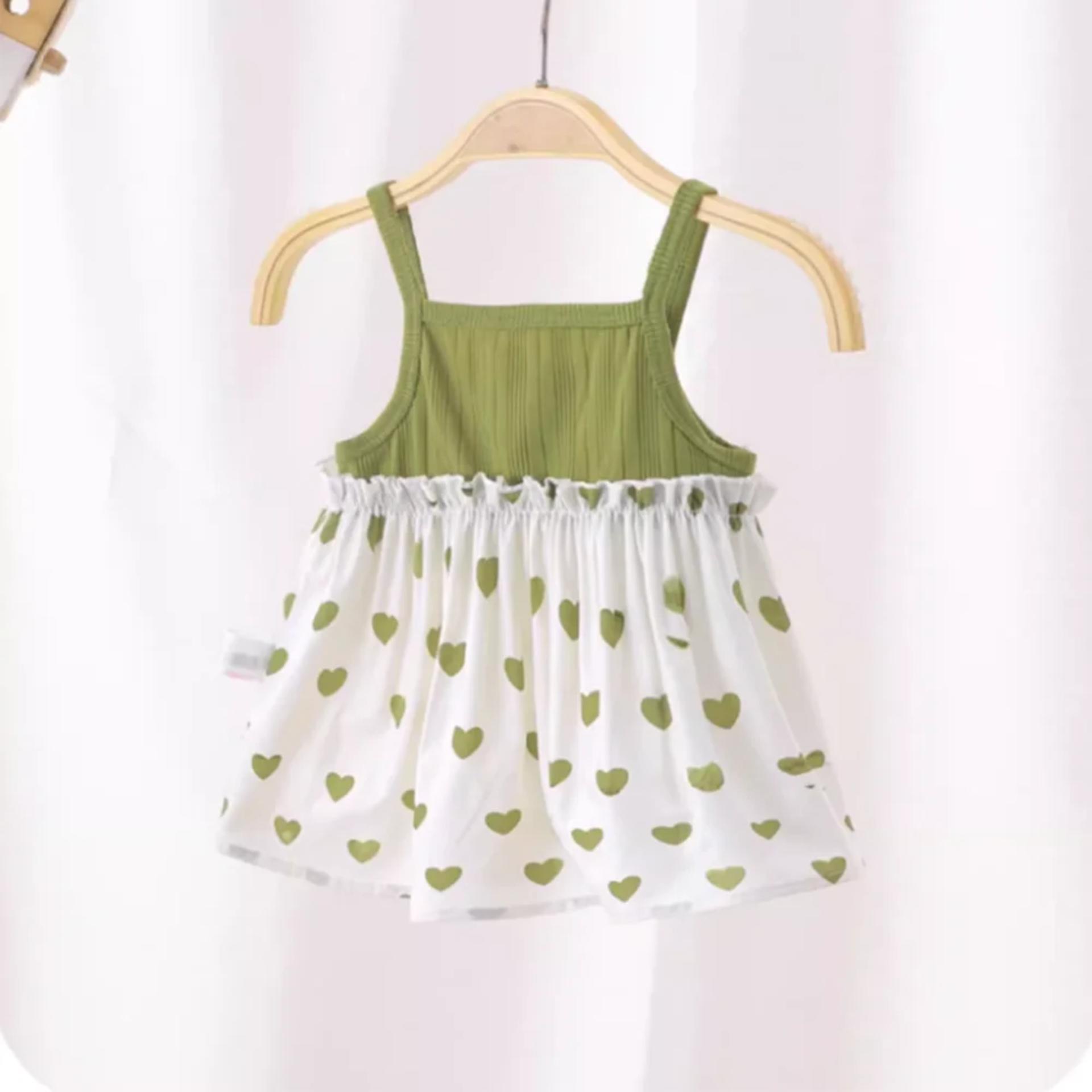 Summer Series Avocado Colored Heart-shaped Patchwork Camisole Baby Dress for Girls Cute Heart-shaped Printed Princess Dress view 3