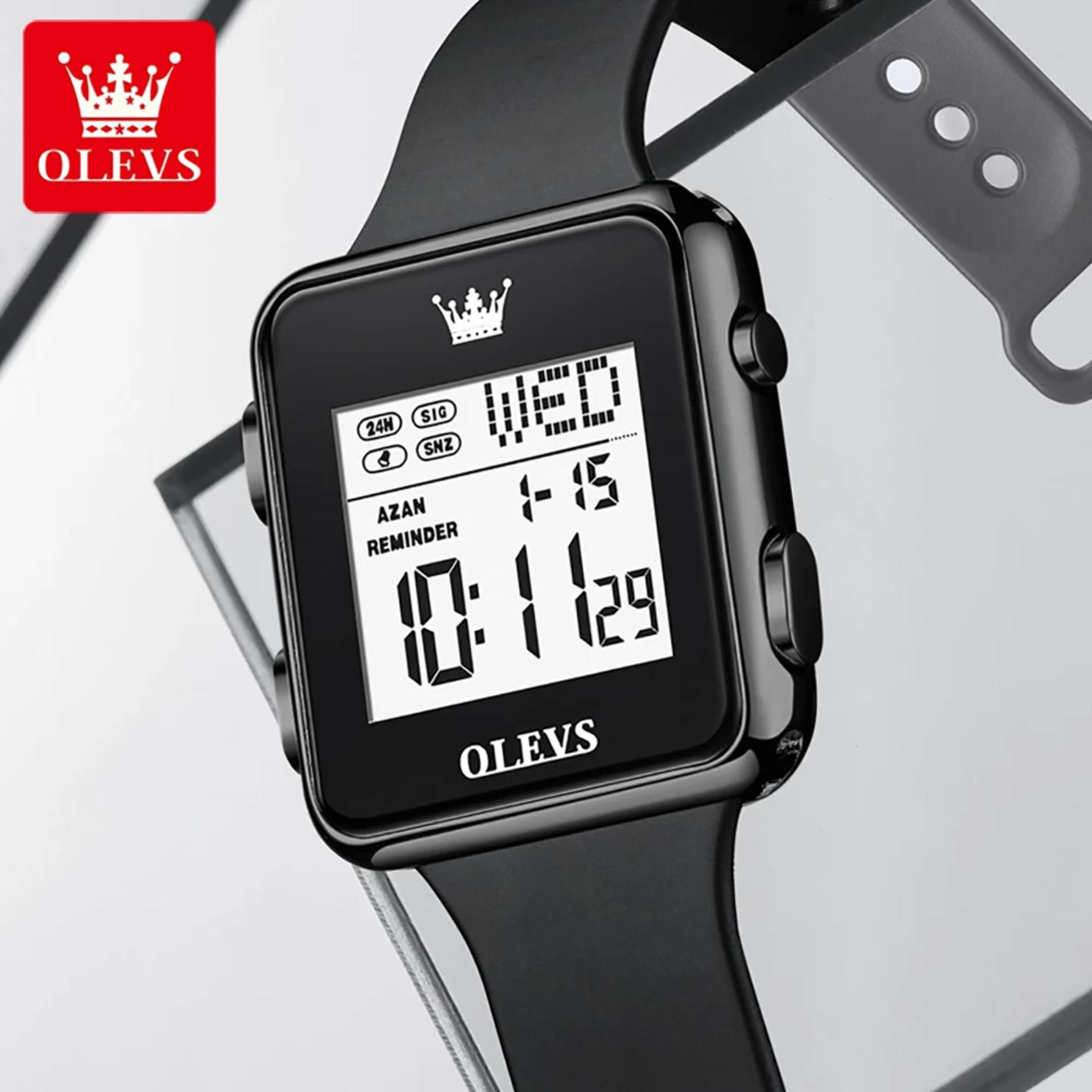 OLEVS 1105 Men Watch New Square Silicone Strap Timing Digital Waterproof Alarm Clock LED Luminous Calendar Men Electronic Watch alternate