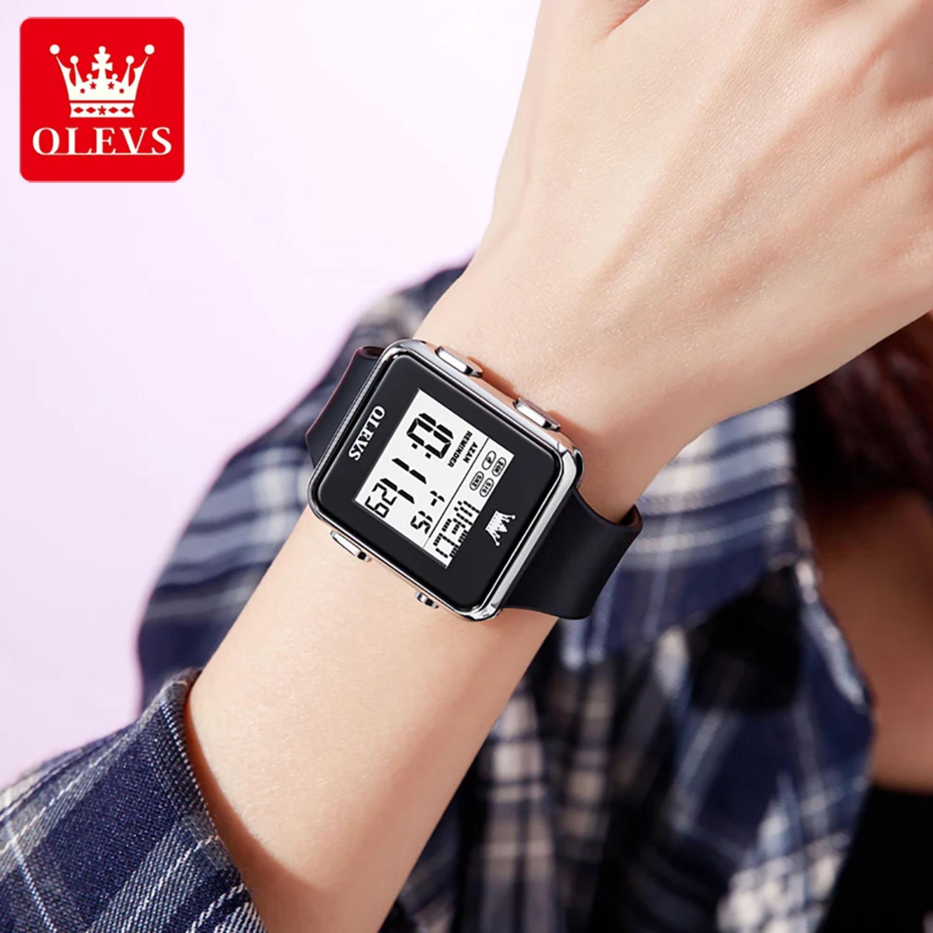 OLEVS 1105 Men Watch New Square Silicone Strap Timing Digital Waterproof Alarm Clock LED Luminous Calendar Men Electronic Watch view 3