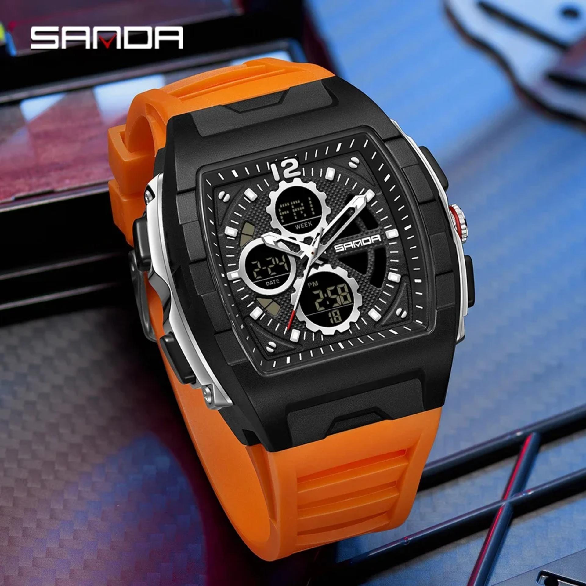 SANDA 3391 Digital LED Watch Men Original Sport Quartz Wristwatch Top Brand Luxury Stopwatch Waterproof Male Electronic Clock view 3