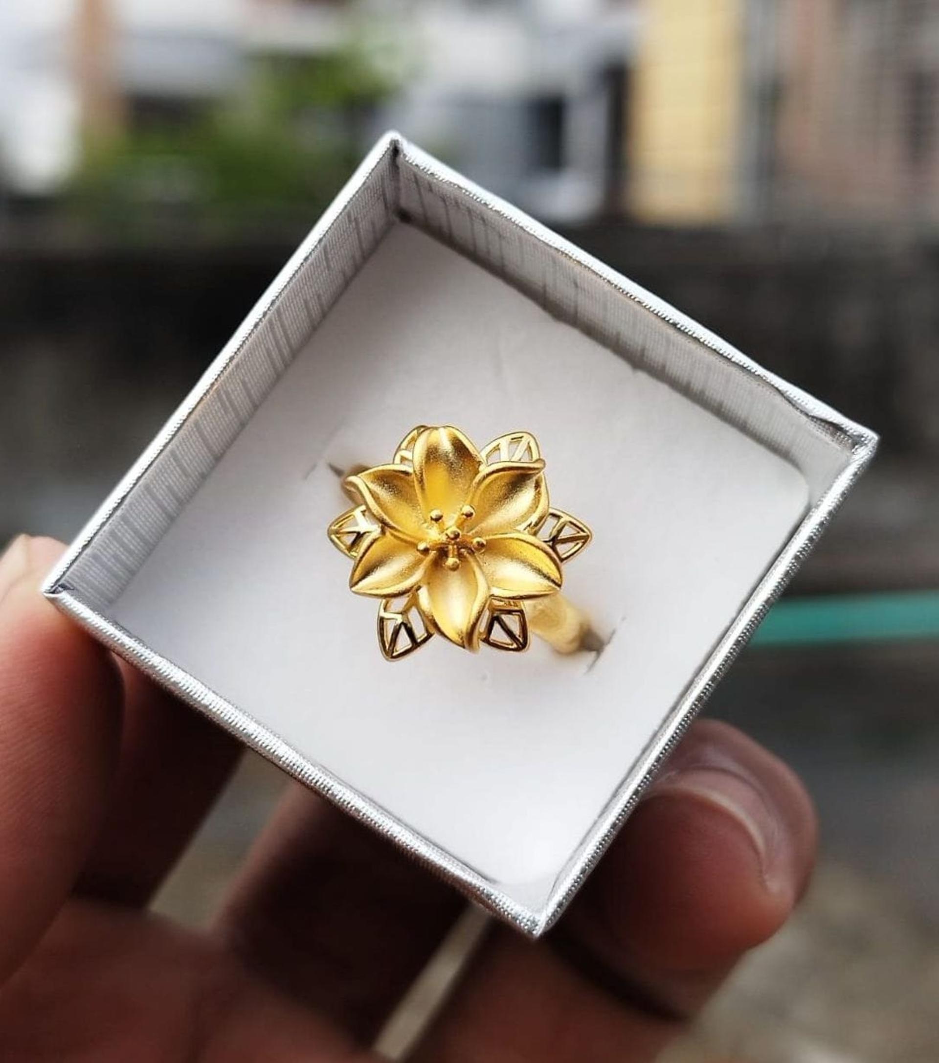 Ring For Women Vintage Gold Color Metal Flower Girls Simple Geometric Opening Index Finger Ring Party Temperament Jewelry Gifts alternate