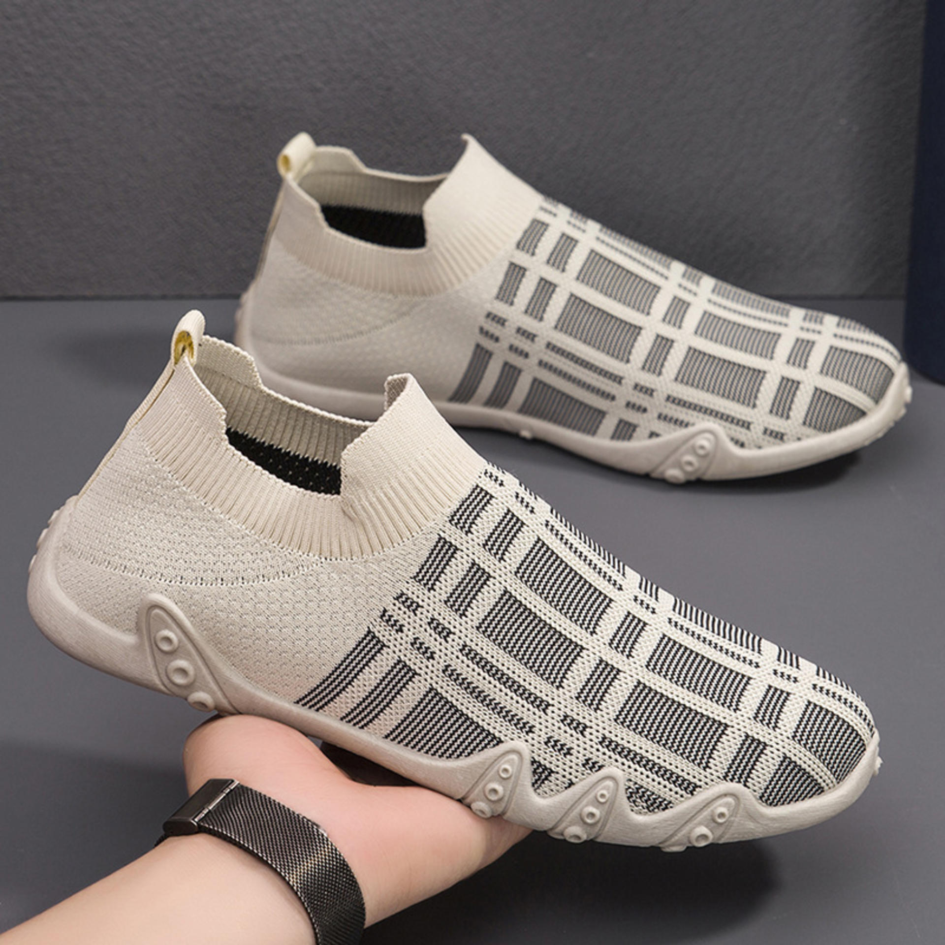 【Get the Perfect Fit】 -border foreign trade men's shoes spring and autumn flying New lazy slip-on breathable mesh shoes soft bottom casual shoes socks shoes