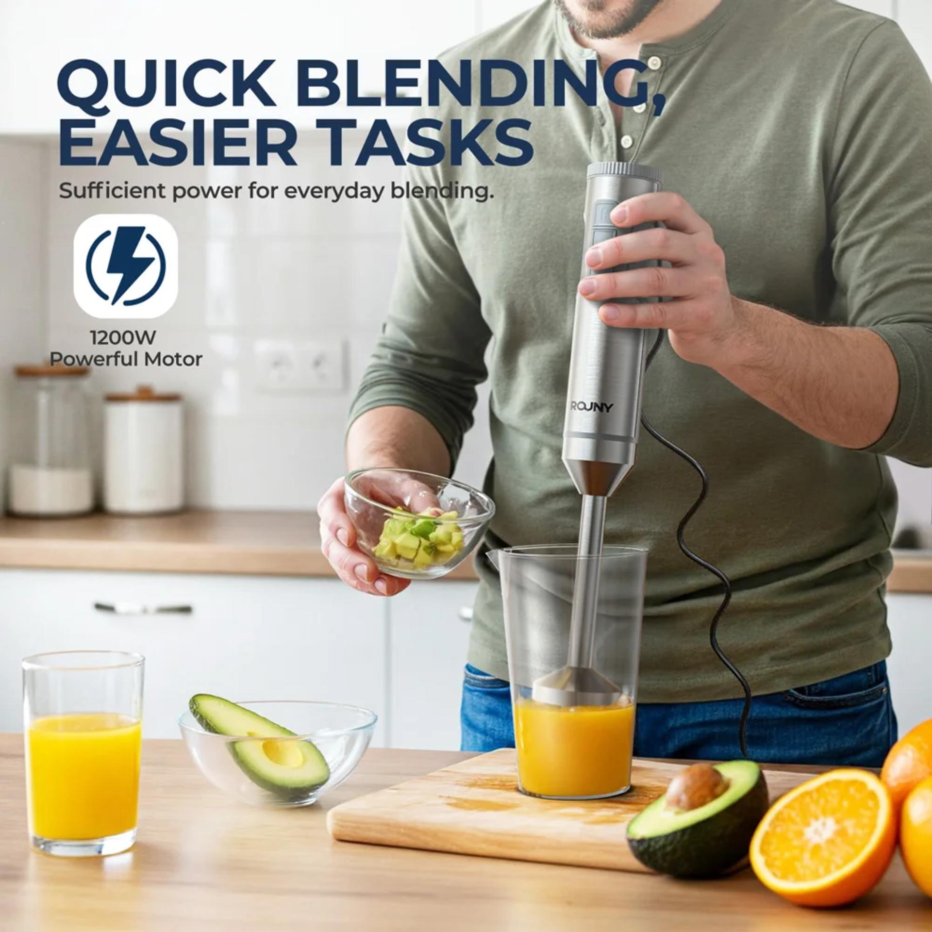 ROUNY 4-in-1 Hand Immersion Blender 1000W Powerful, Stainless Steel Stick Food Mixer,700ml Mixing Beaker,500ml Processor, Whisk alternate