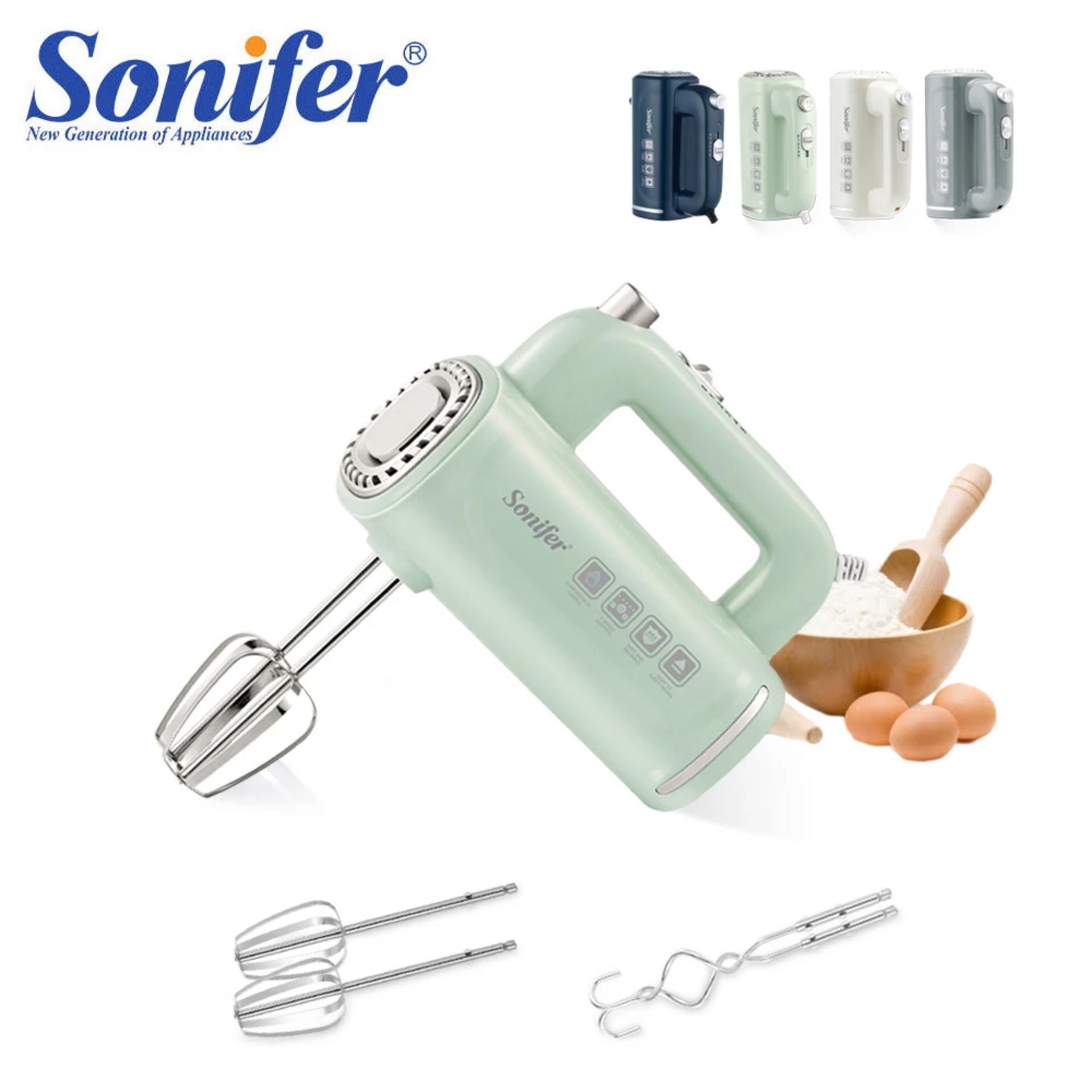 Sonifer Hand Mixer SF-7034 .Light green appearance, fresh color .New food grade high strength ABS materiel .5 gears sliding adj