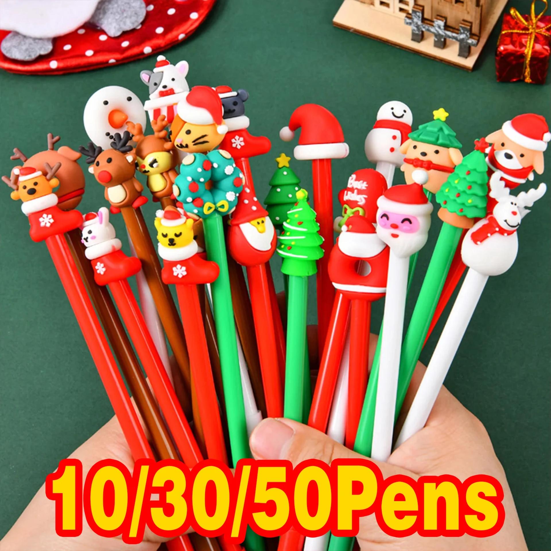 10/30/50pcs Kawaii Christmas Gel Pen 0.5mm Black Ink Cute Design with Xmas Tree Reindeer Santa Snowman Office School Stationary