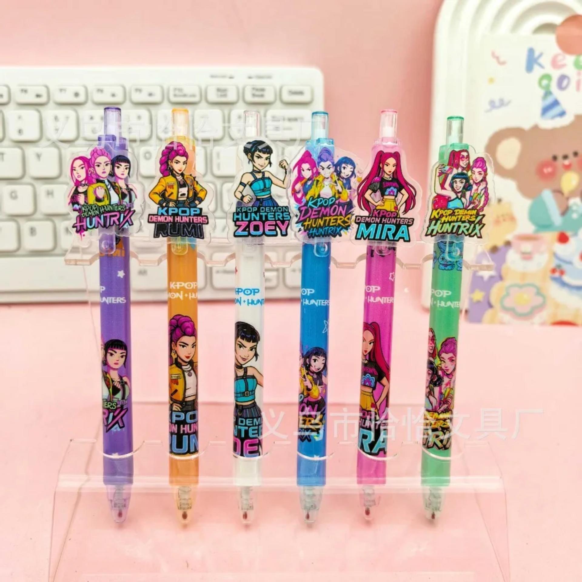 6/12Pcs KPop Demon Hunters Huntrix Black Ink Pen Student Writinng Draw Gel Pen Anime Figure Stationery Chiristmas Gifts 0.5mm