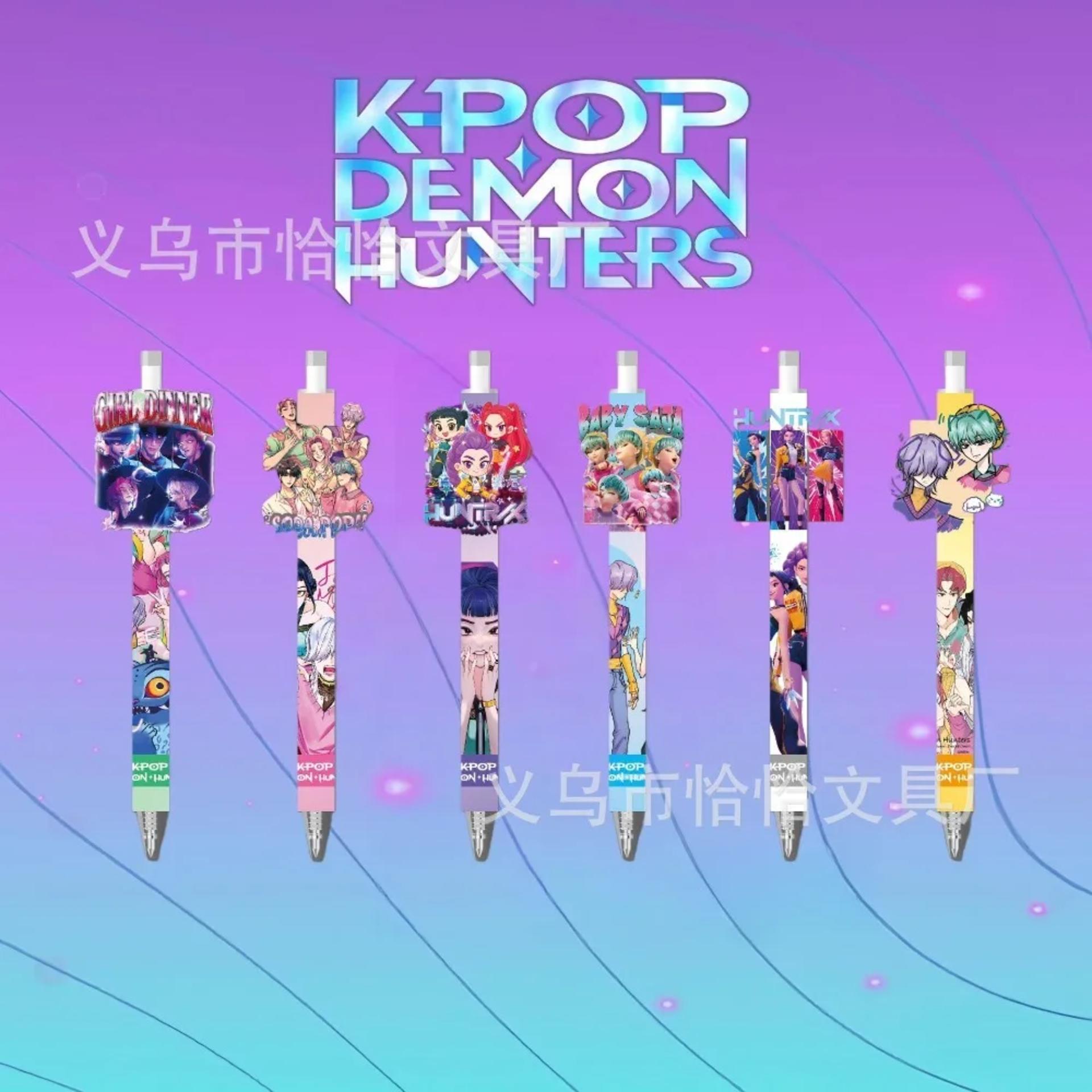 6/12Pcs KPop Demon Hunters Huntrix Black Ink Pen Student Writinng Draw Gel Pen Anime Figure Stationery Chiristmas Gifts 0.5mm view 2