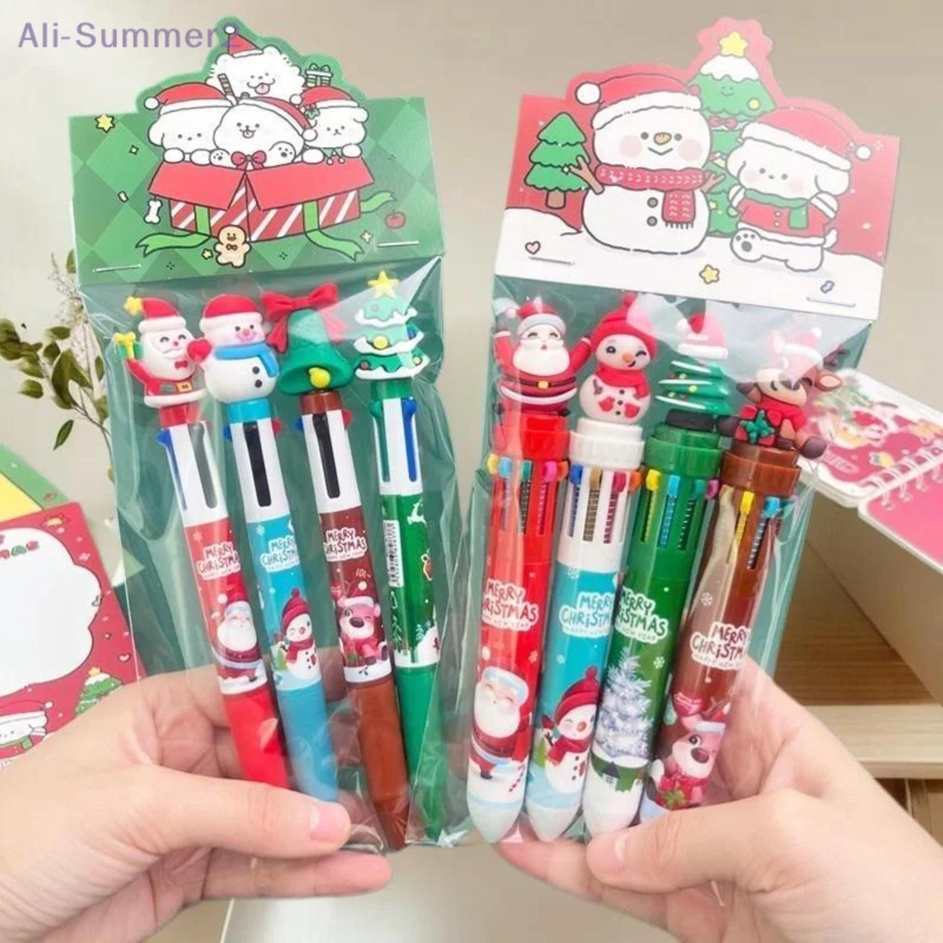 Cartoon Christmas Ballpoint Pen Santa Claus Colored Handbook Press Pen, Student Christmas Gifts Stationery Prizes