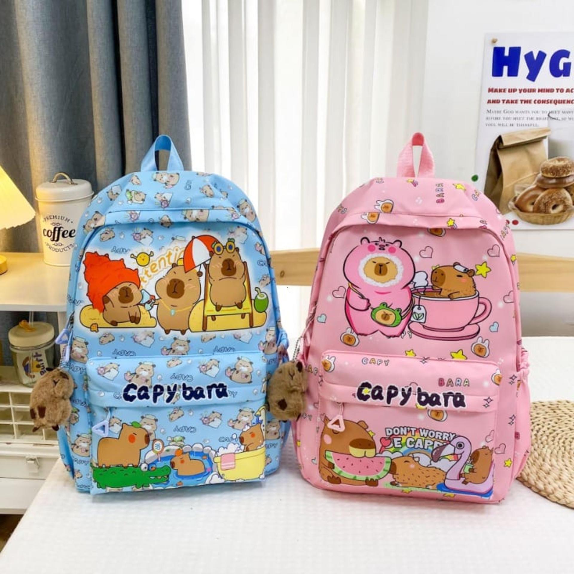 2025 Trend Large Capacity Capybara Book Bag Girl Nylon Backpack Kawaii Cartoon Student School Bag Cute College Backpack mochila