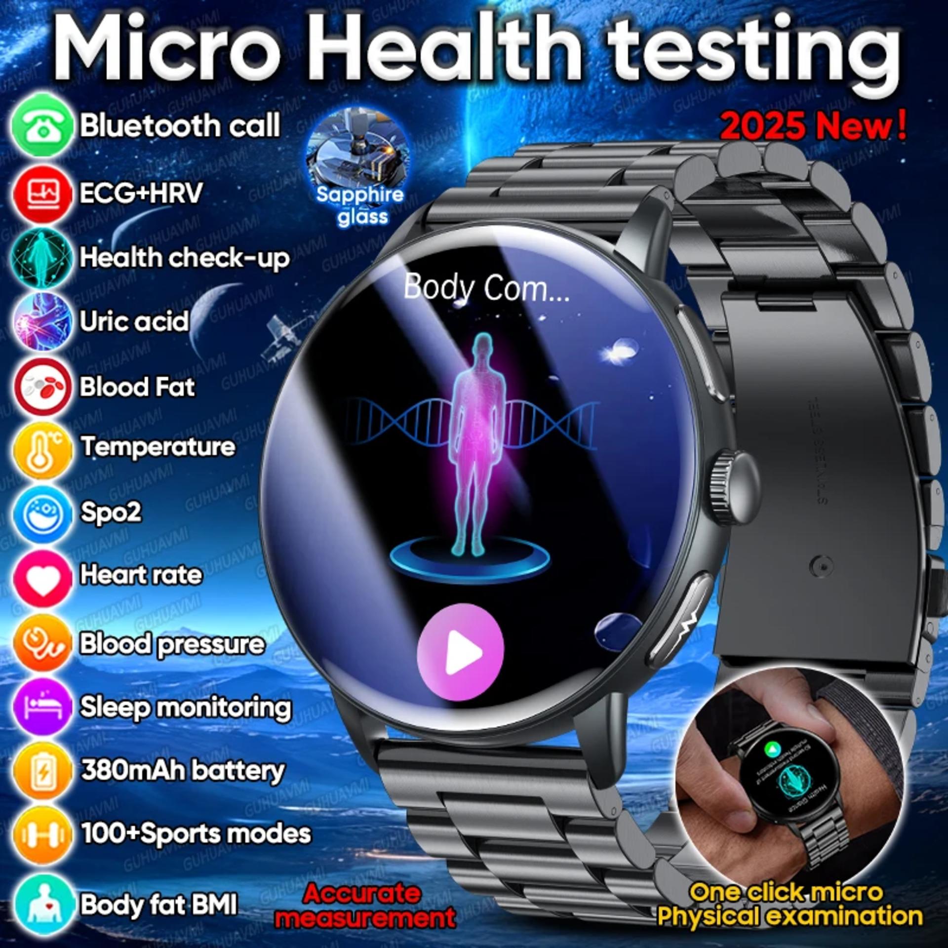 2025 New Body analysis Health Smart Watch Sapphire Glass Blood lipids Uric Acid Blood Pressure ECG+PPG BluetoothCall Smart Watch