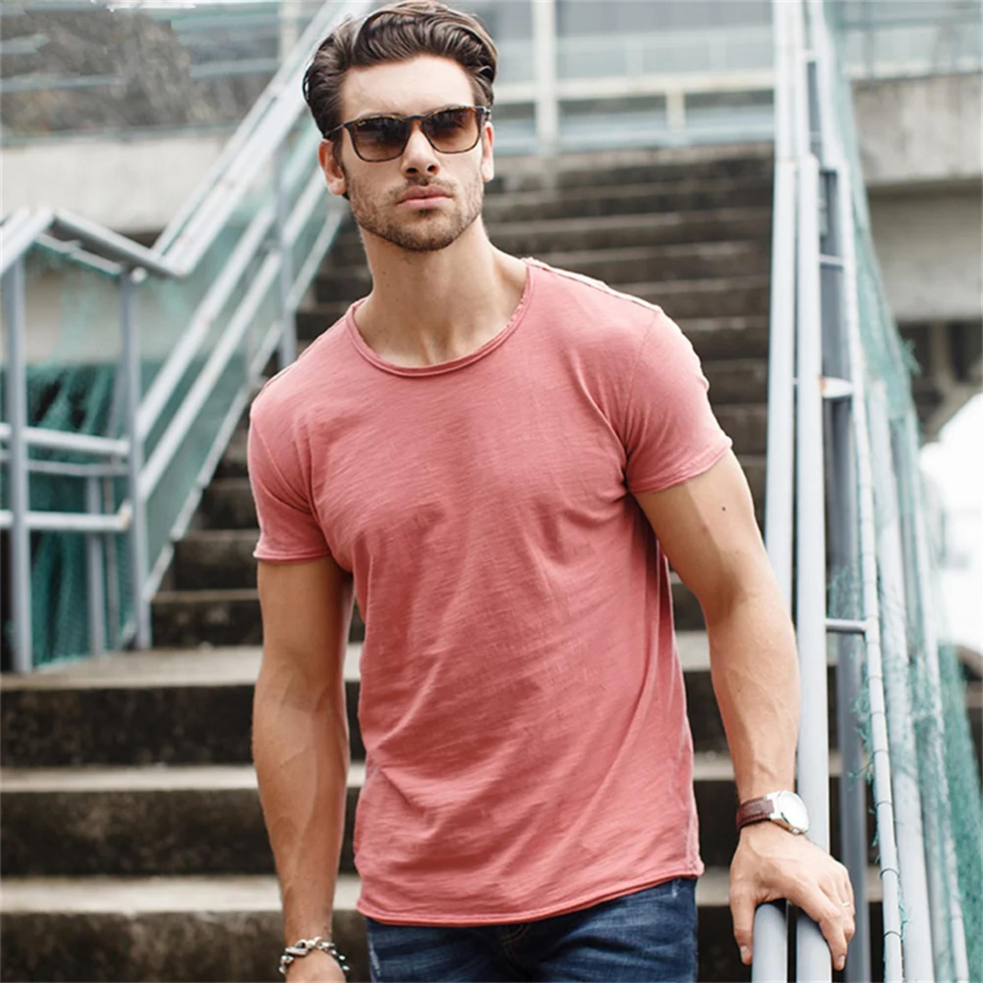 100% Cotton Men T-shirt Casual Soft Fitness Summer Thin T-shirts Men's Home Clothes O-Neck Short Sleeve Soild T Shirt for Men view 3
