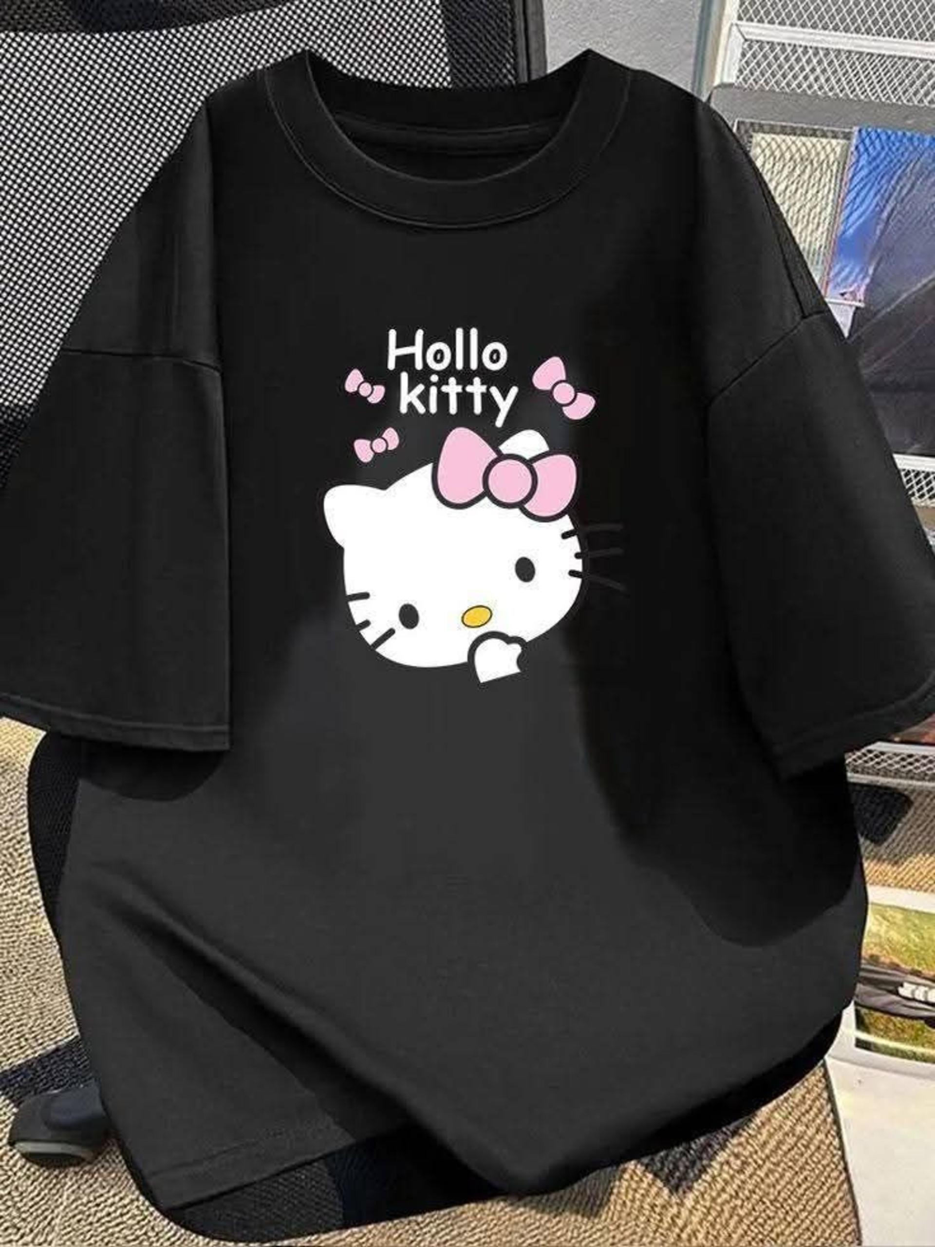 Girls Oversized Drop shoulder Hello Kitty Black T-Shirt &ndash; Trendy Cotton Casual Wear for Girls