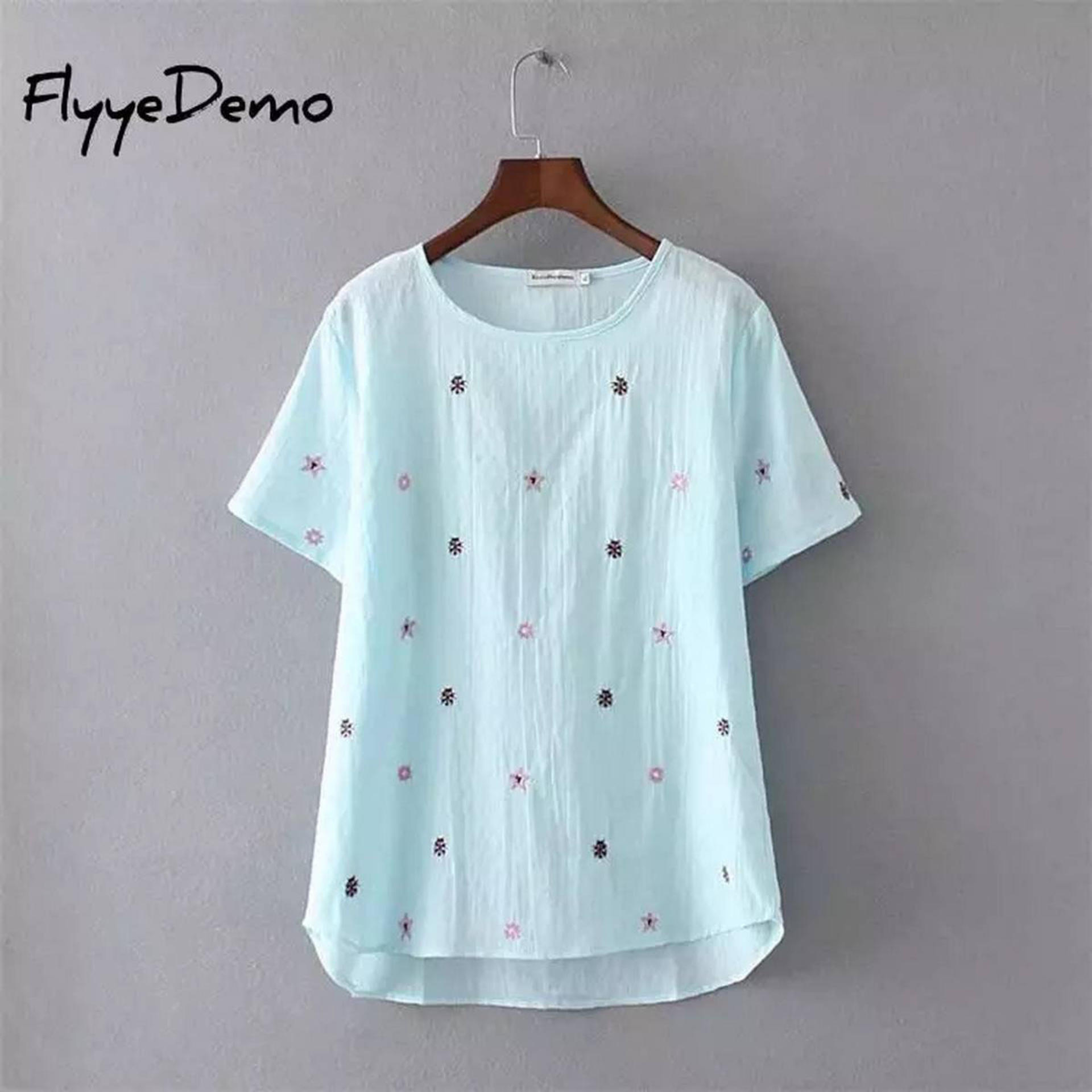 Sky Blue Fashion Tops Ladies Short Sleeve Casual Girl's Print Cotton new T-Shirt For women - T Shirt For Women