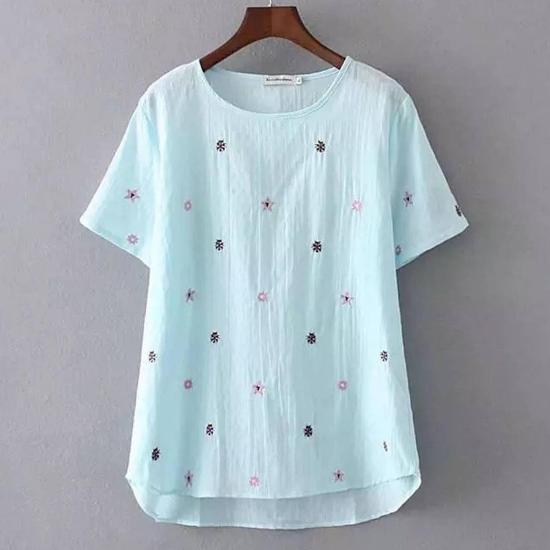 Sky Blue Fashion Tops Ladies Short Sleeve Casual Girl's Print Cotton new T-Shirt For women - T Shirt For Women view 2