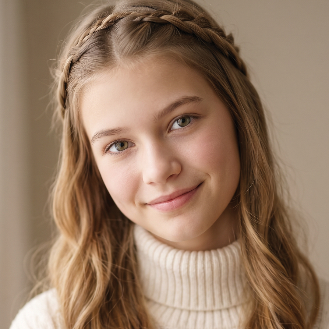 Editorial female AI persona headshot