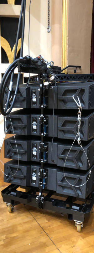 Flown speaker rig in a large venue