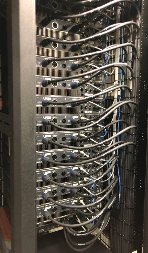 Rear panel of a d&b D80 amplifier rack