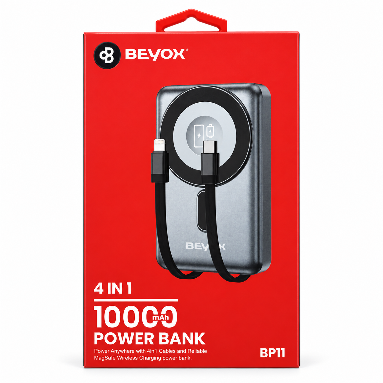 شاحن متنقل BEVOX BP11 سعة 10000mAh مع كابلات مدمجة وشحن لاسلكي