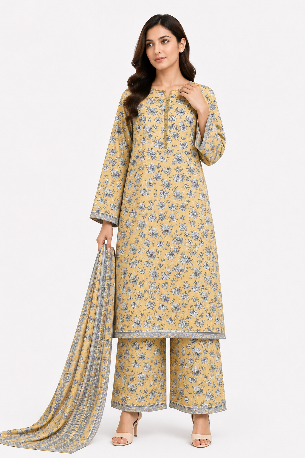 Golden Petals – 3 Piece Lawn Suit