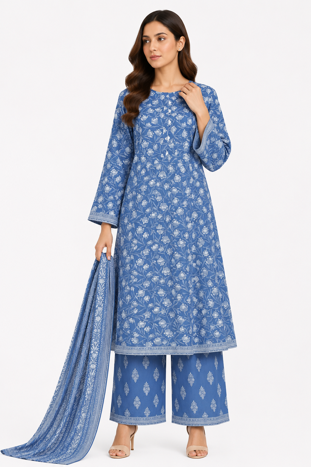 Sky Bloom – 3 Piece Printed Lawn Suit