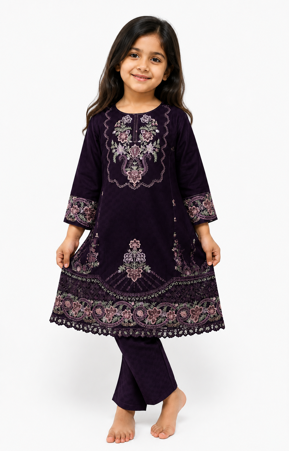 Kid Stitched Premium Embroidered 3-Piece Lawn Suit