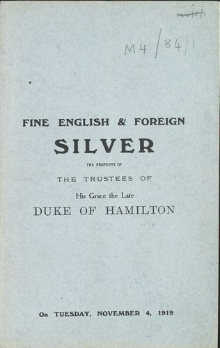 Hamilton Auction Sale Catalogue - Silver 1919, M4/84/1 : Front Cover
