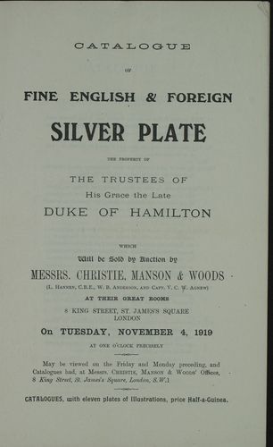 Hamilton Illustrated Auction Sale Catalogue - Silver 1919, NMS N/R : Frontispiece