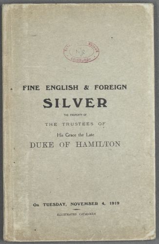 Hamilton Illustrated Auction Sale Catalogue - Silver 1919, NMS N/R : Front Cover