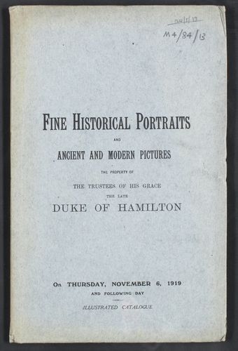 Hamilton Illustrated Auction Sale Catalogue - Paintings 1919, M4/84/13 : Front Cover