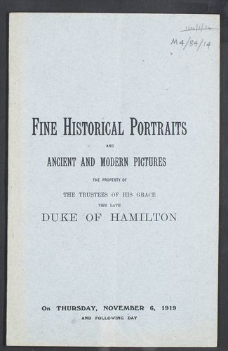 Hamilton Auction Sale Catalogue - Paintings 1919, M4/84/14 : Front Cover