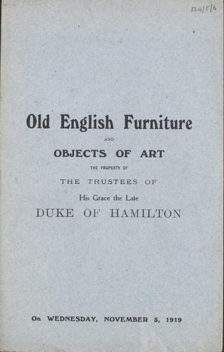 Hamilton Auction Sale Catalogue - Furniture 1919, 124/5/6 : Front Cover