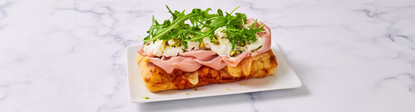 Recipe/ Schiacciata Margherita with mortadella and burrata