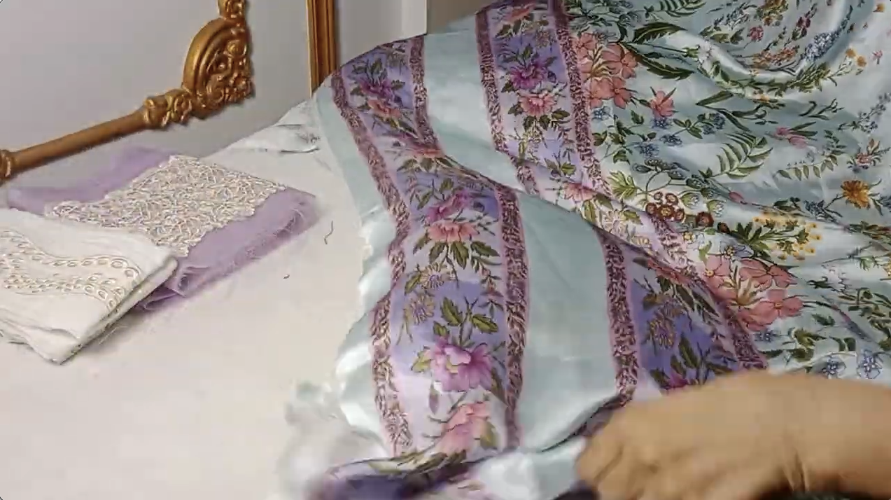 Maria B Original Charmeuse Floral Printed Saree (Without Blouse Piece) view 2