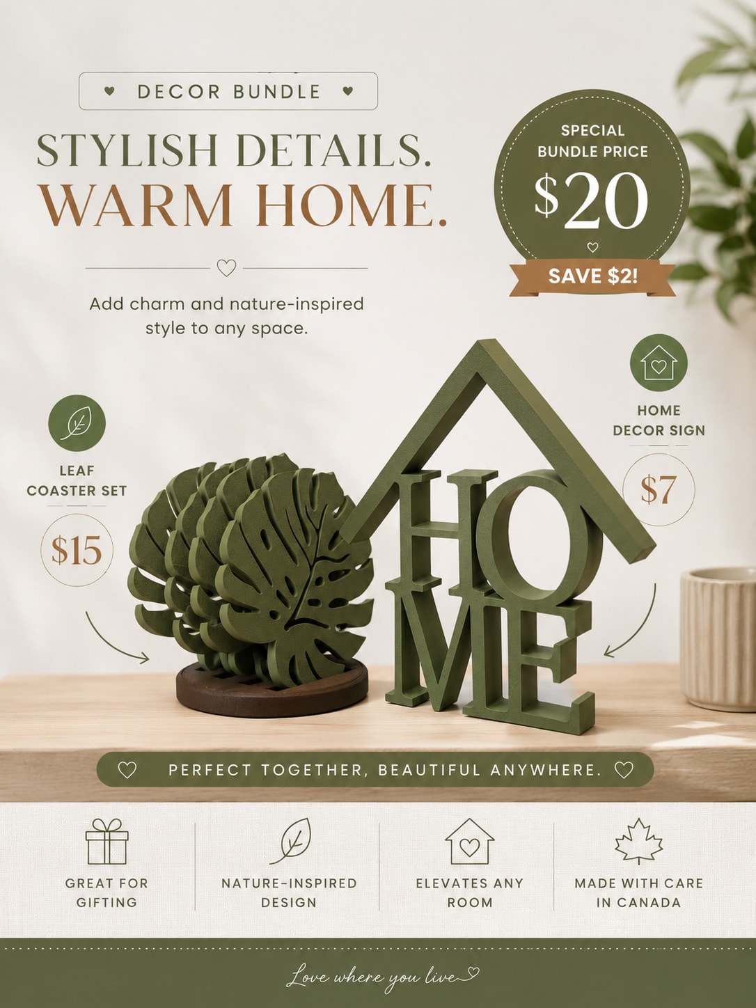 Coaster Set & HOME Decorative Sign