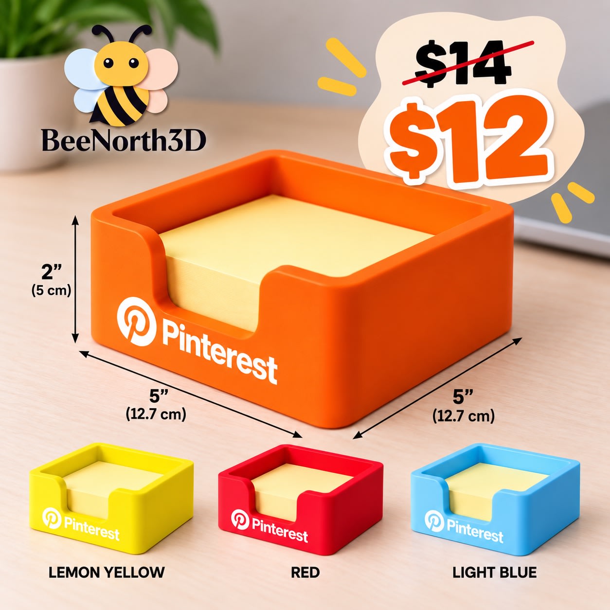 Pinterest-Inspired Sticky Note Holder – 5” × 5” Desk Organizer
