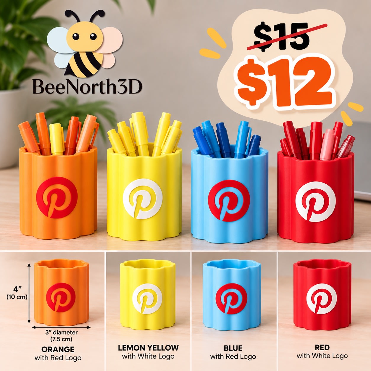 Pinterest-Inspired 3D Printed Pen Holder – 4” Desk Organizer