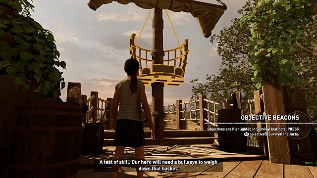 A young Lara Croft solves a puzzle at Croft Manor