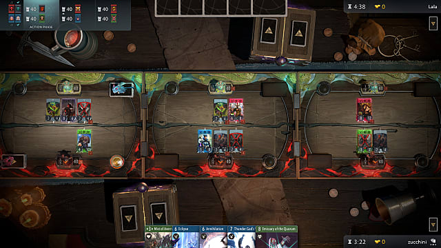 Artifact's three lanes show cards being played