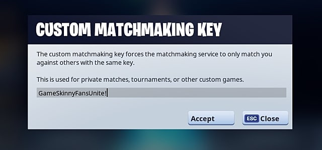 the grey and white box to enter your fortnite matchmaking key - fortnite generator key